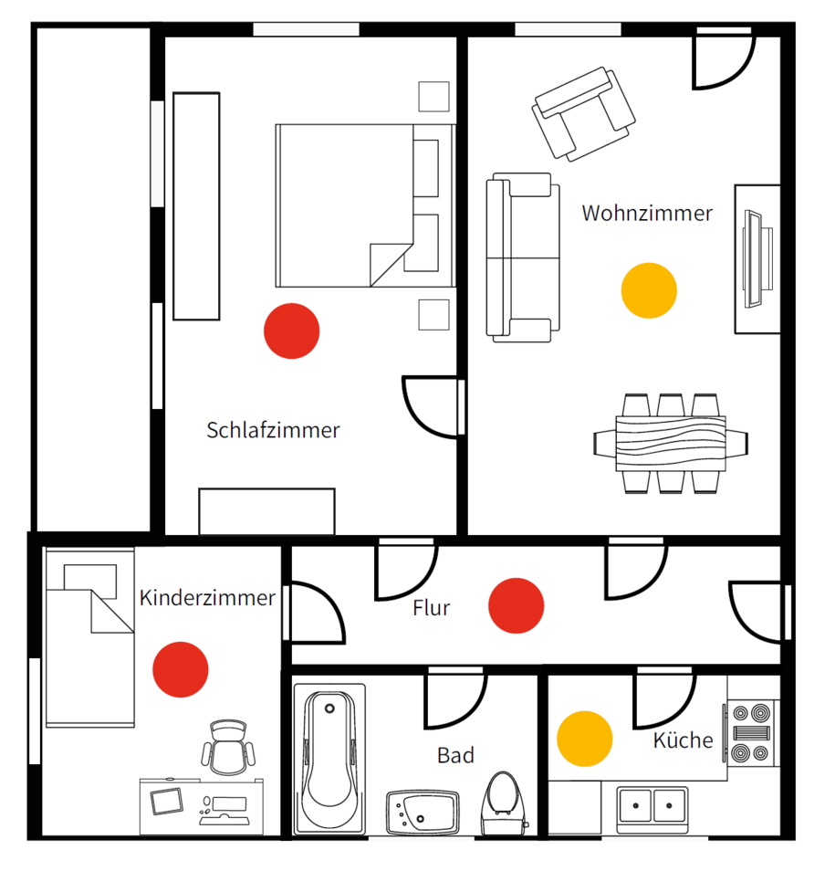 Installationsbeispiel für eine 3 Zimmer Wohnung